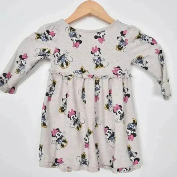 Gap x Disney Minnie Mouse Cream/Grey Cotton Long Sleeve Dress 3T - Picture 2 of 5